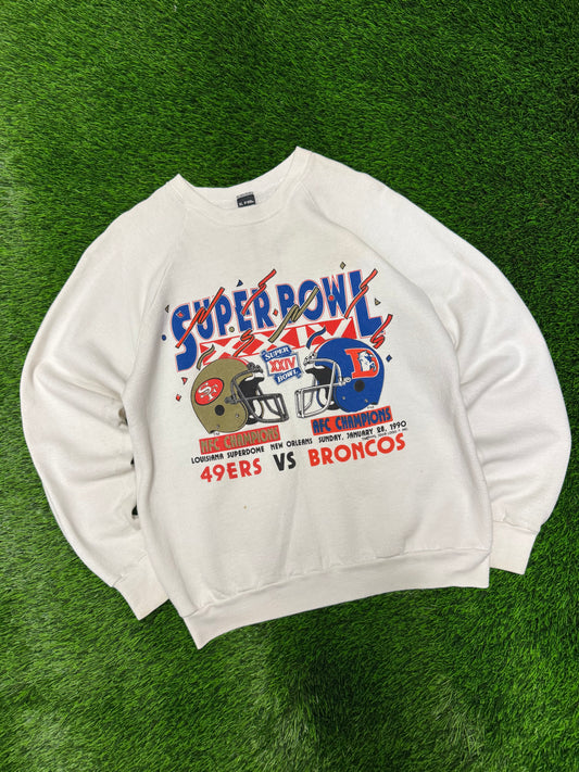 1990 Broncos v 49ers Super Bowl White Crewneck (M)