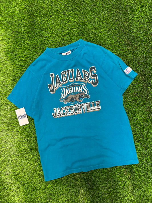 Jacksonville Jaguars Logo Athletic Spell Out Mascot Tee (Youth L)