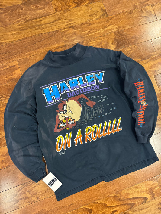 1993 Harley Davidson Taz "On A Roll" Faded Long Sleeve Tee (XL)