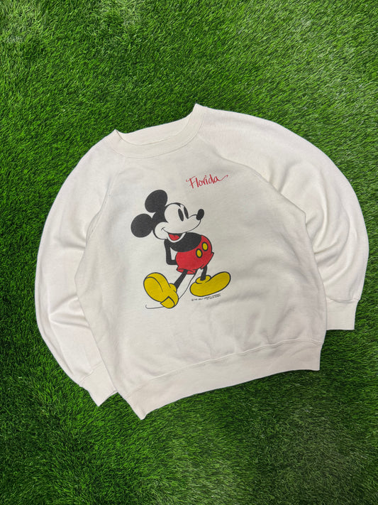 80s Mickey Mouse Disney Florida White Crewneck (M)