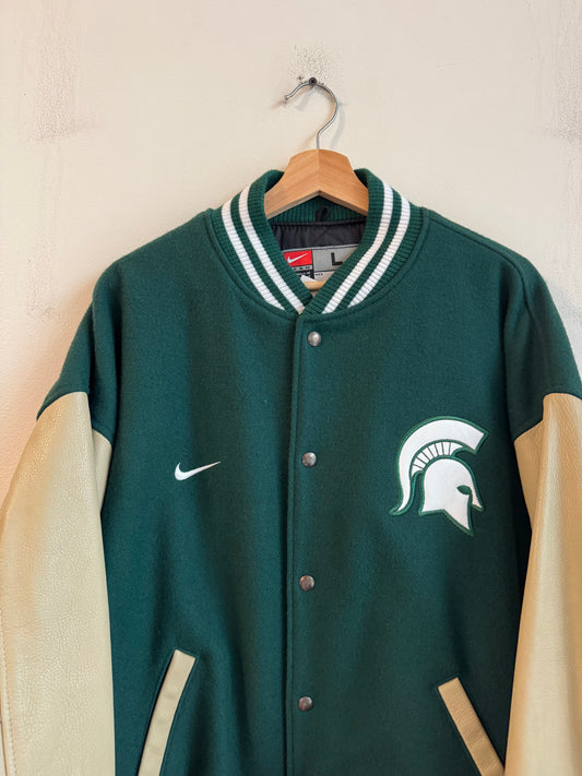 90s Michigan State Nike Varsity Leather Deadstock Jacket (L)