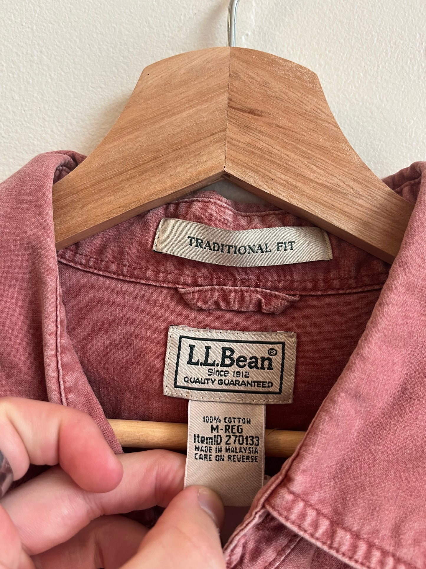 00s L.L Bean Salmon Button Up Essential Polo Shirt (M)