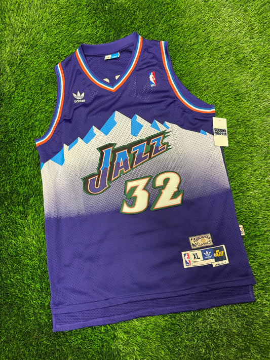 Utah Jazz Karl Malone #32 Adidas Hardwood Classics Purple Mountain NBA Jersey (XL)