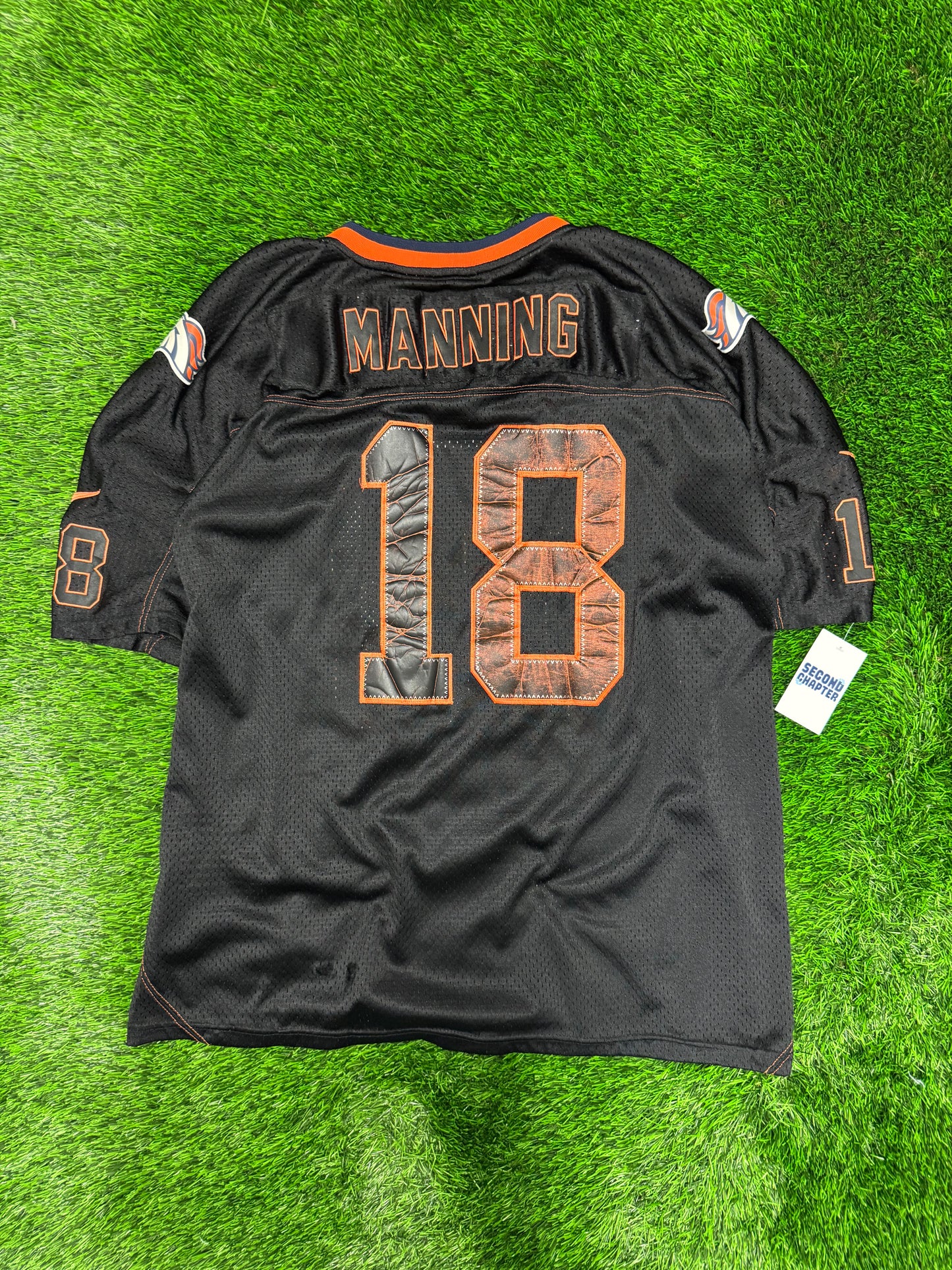 Denver Broncos Peyton Manning #18 Stitched Distressed Nike NFL Jersey (XL)