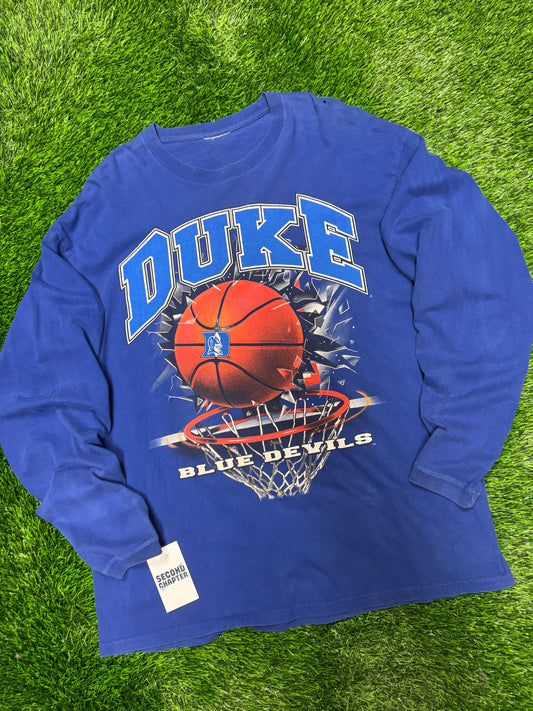 90s Duke University Shattered Basketball Vintage graphic Long Sleeve Tee (XL)