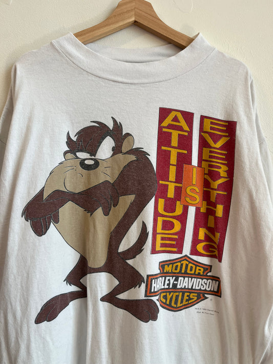 1993 Harley Davidson Taz Looney Tunes "Attitude Is Everthing" Long Sleeve Shirt (XL)