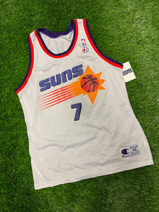 90s Phoenix Suns Kevin Johnson #7 Vintage Champion White "Sun Burst" NBA Jersey (M)