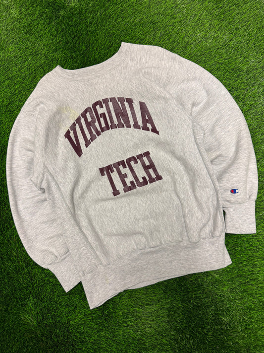 90s Virginia Tech University Champion Reverse Weave Vintage Crewneck (L)