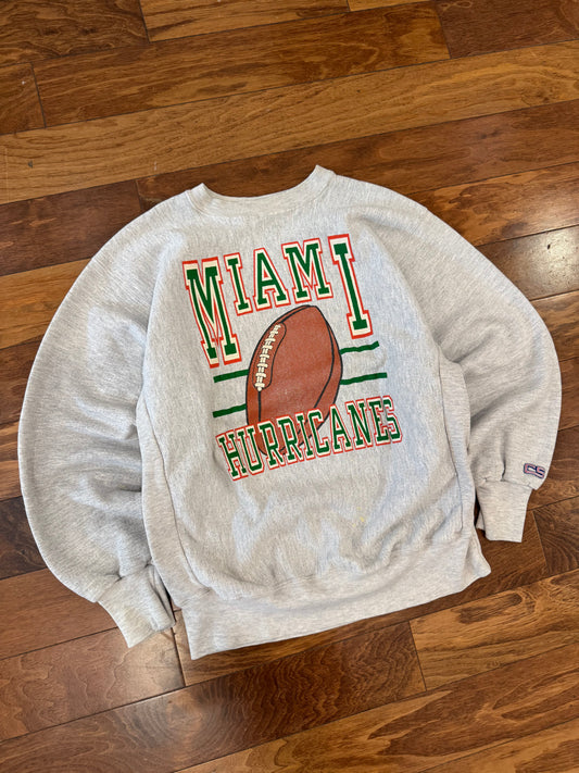 90s Miami Hurricanes Reverse Weave Spell Out Crewneck (XL)