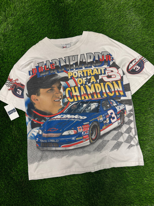 1998 Nascar Dale Earnhardt Jr Portrait of a Champion AOP Tee (XL)