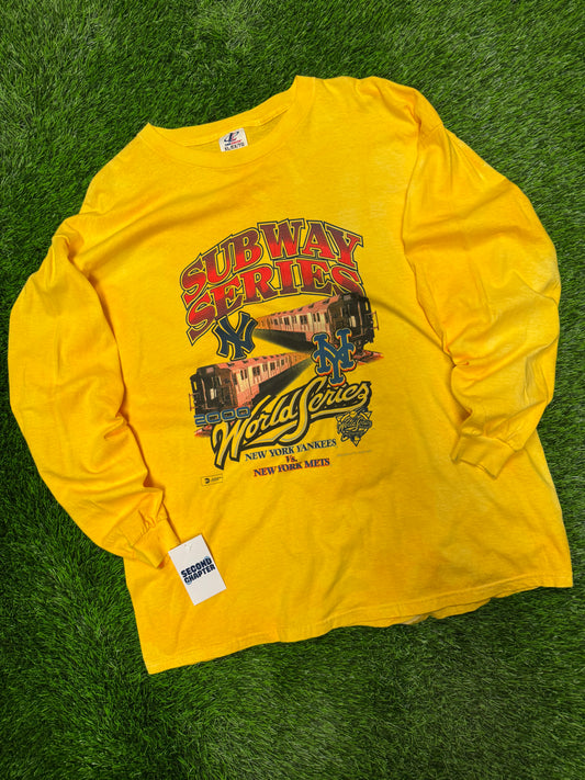 2000 New York Yankees v Mets Subway Series Vintage Dyed Long Sleeve Tee (XL)