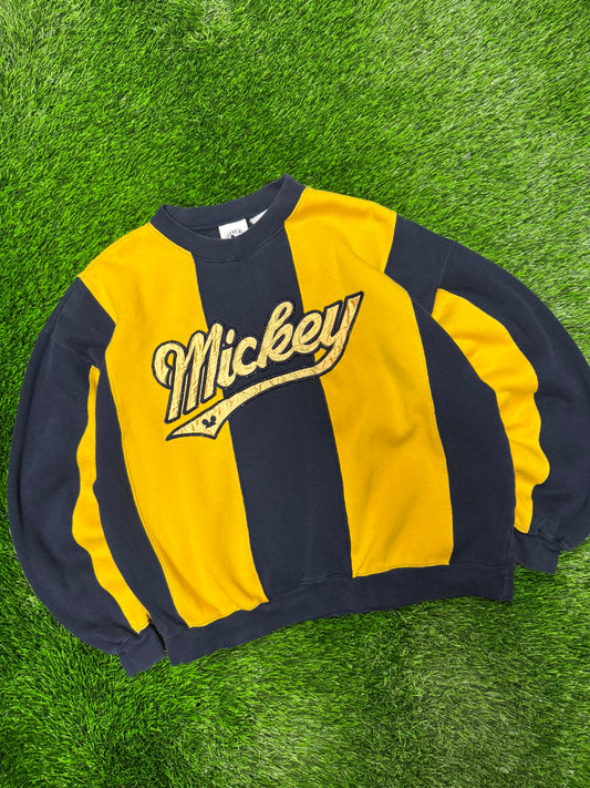 90s Mickey Embroidered Spell Out Striped Vintage Crewneck (M)