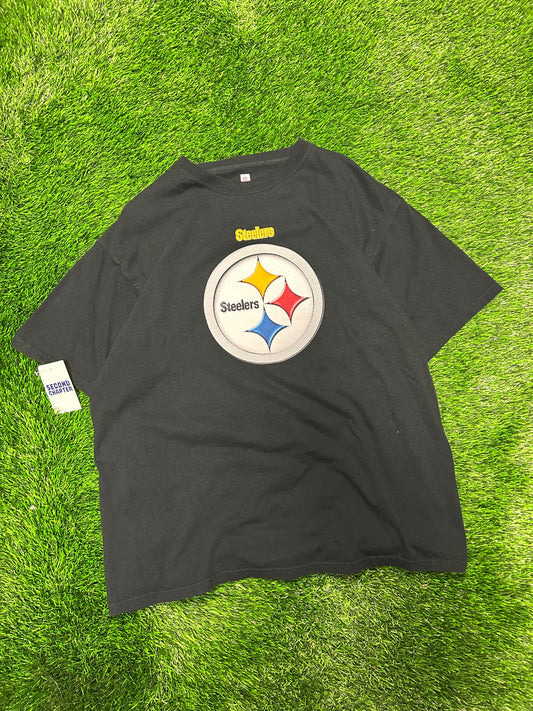 00s Pittsburgh Steelers Center Logo Black NFL Tee (XL)