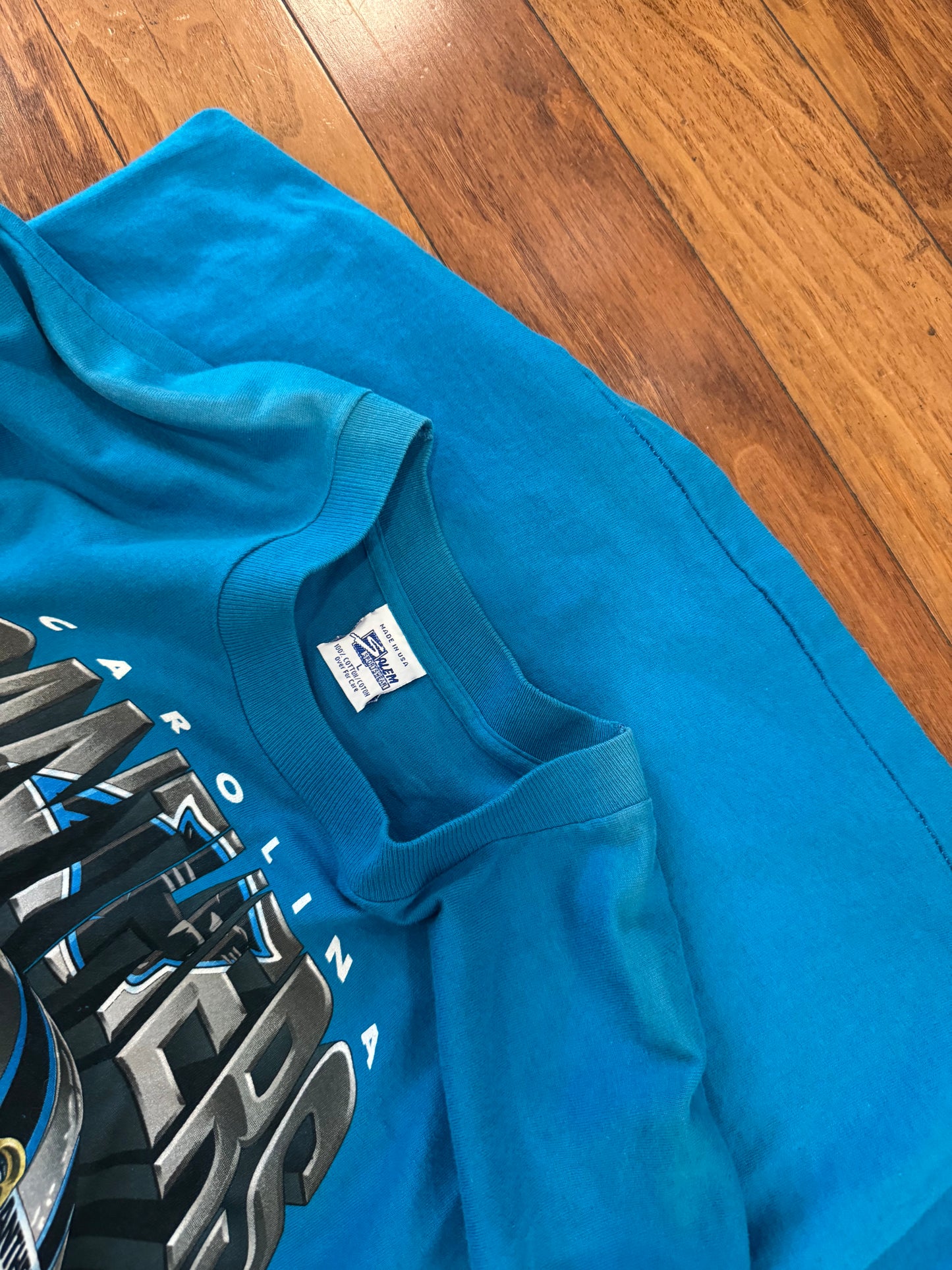 1995 Carolina Panthers Salem Sportswear Big Helmet Graphic Blue Vintage Tee (L)
