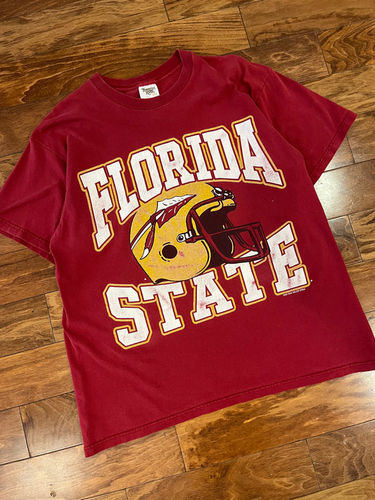90s Florida State (FSU) Spell Out Helmet Tee (XL)