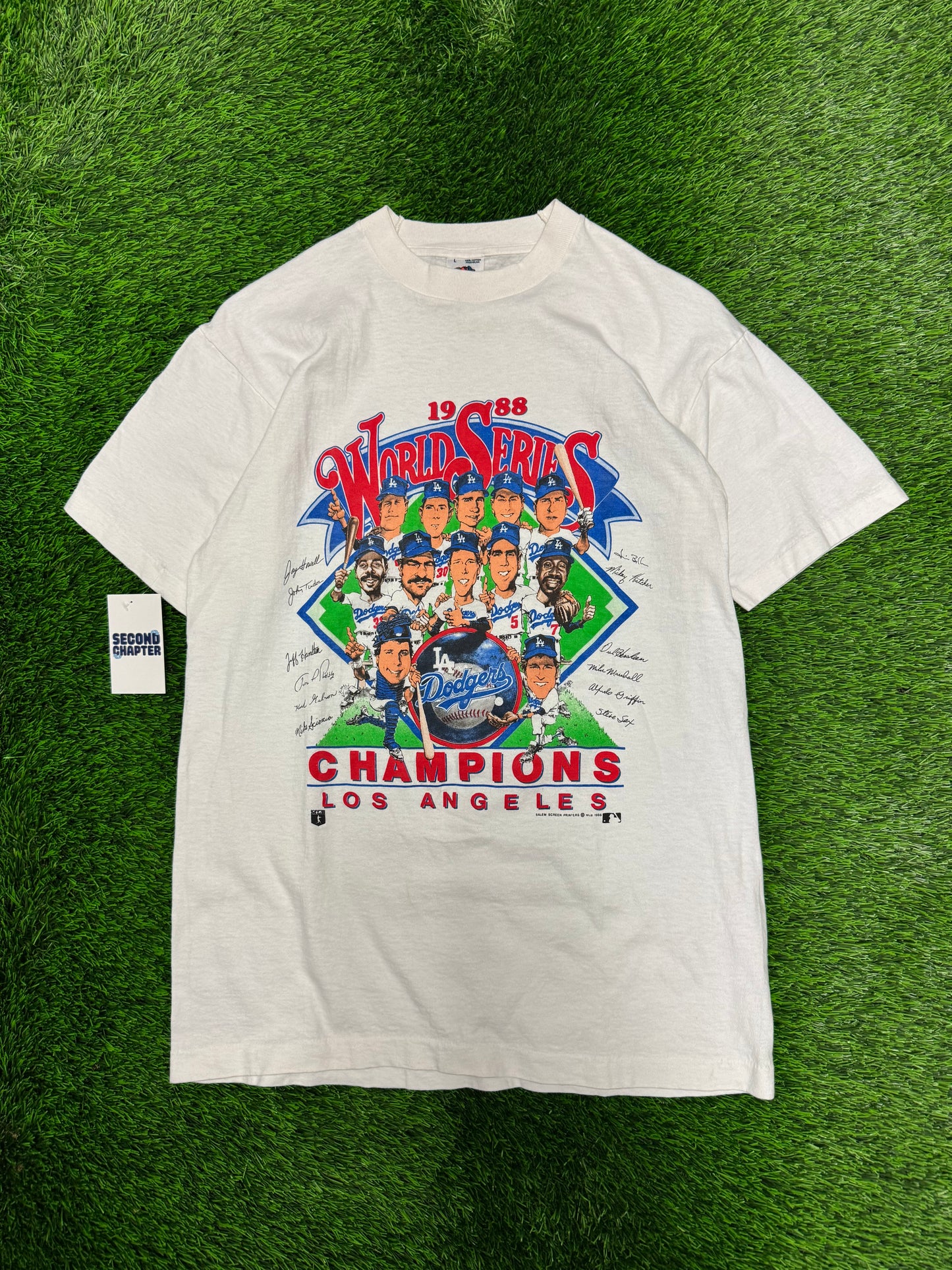 1988 Los Angeles Dodgers Caricature World Series Vintage MLB Tee (L)