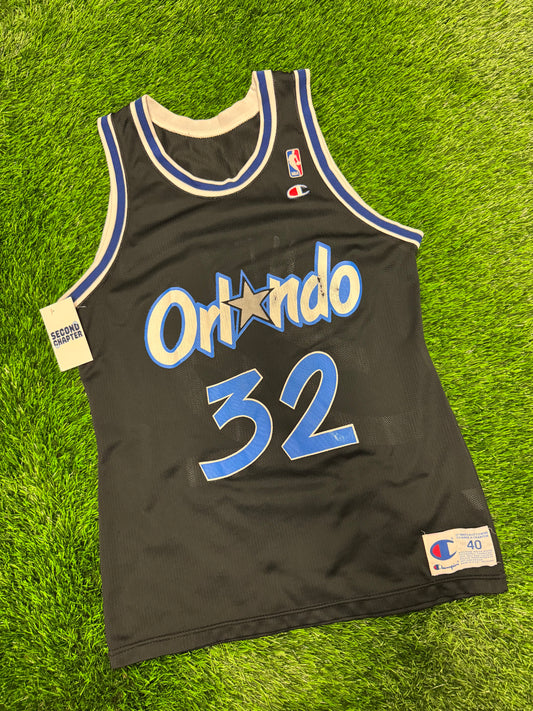 90s Orlando Magic Shaquille O'Neal #32 Champion Vintage NBA Black Jersey (S)