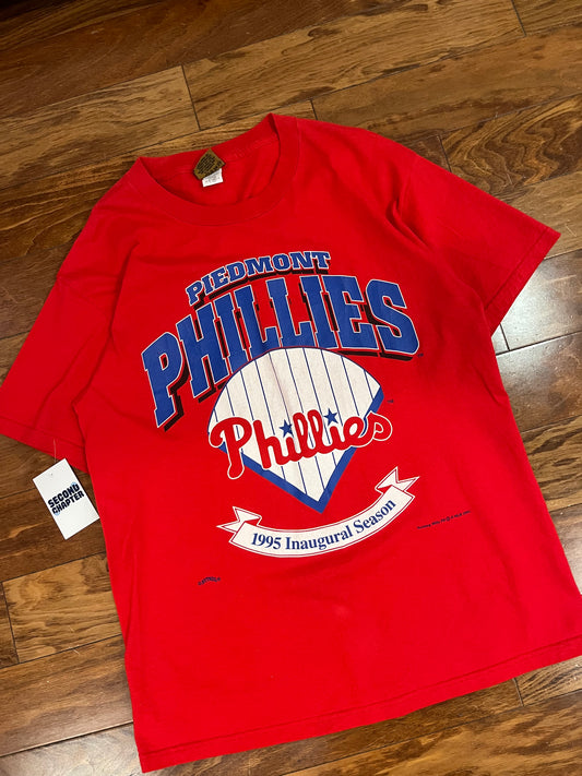 1995 Piedmont Phillies Inaugural Season Vintage Nutmeg MLB Tee (L)