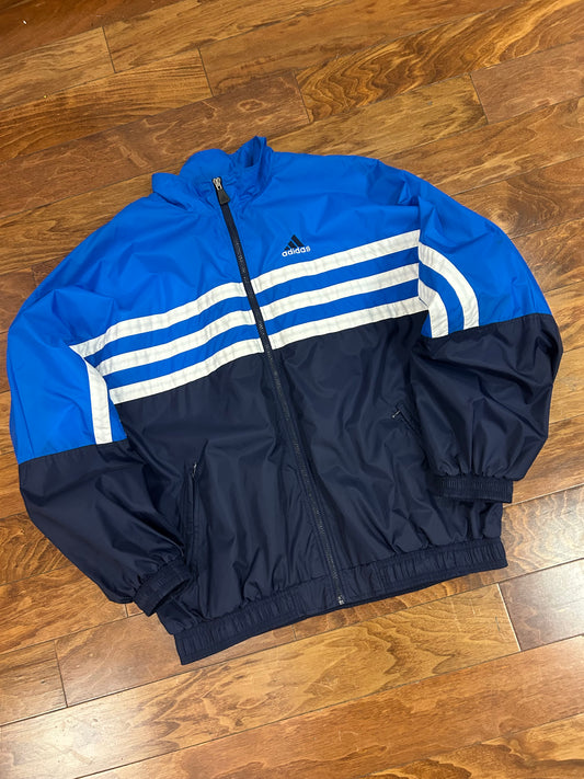 90s Adidas Vintage Blue Striped Windbreaker (XL)