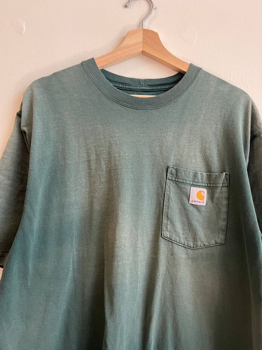 00s Carhartt Faded Green Cropped Pocket Tee (L)