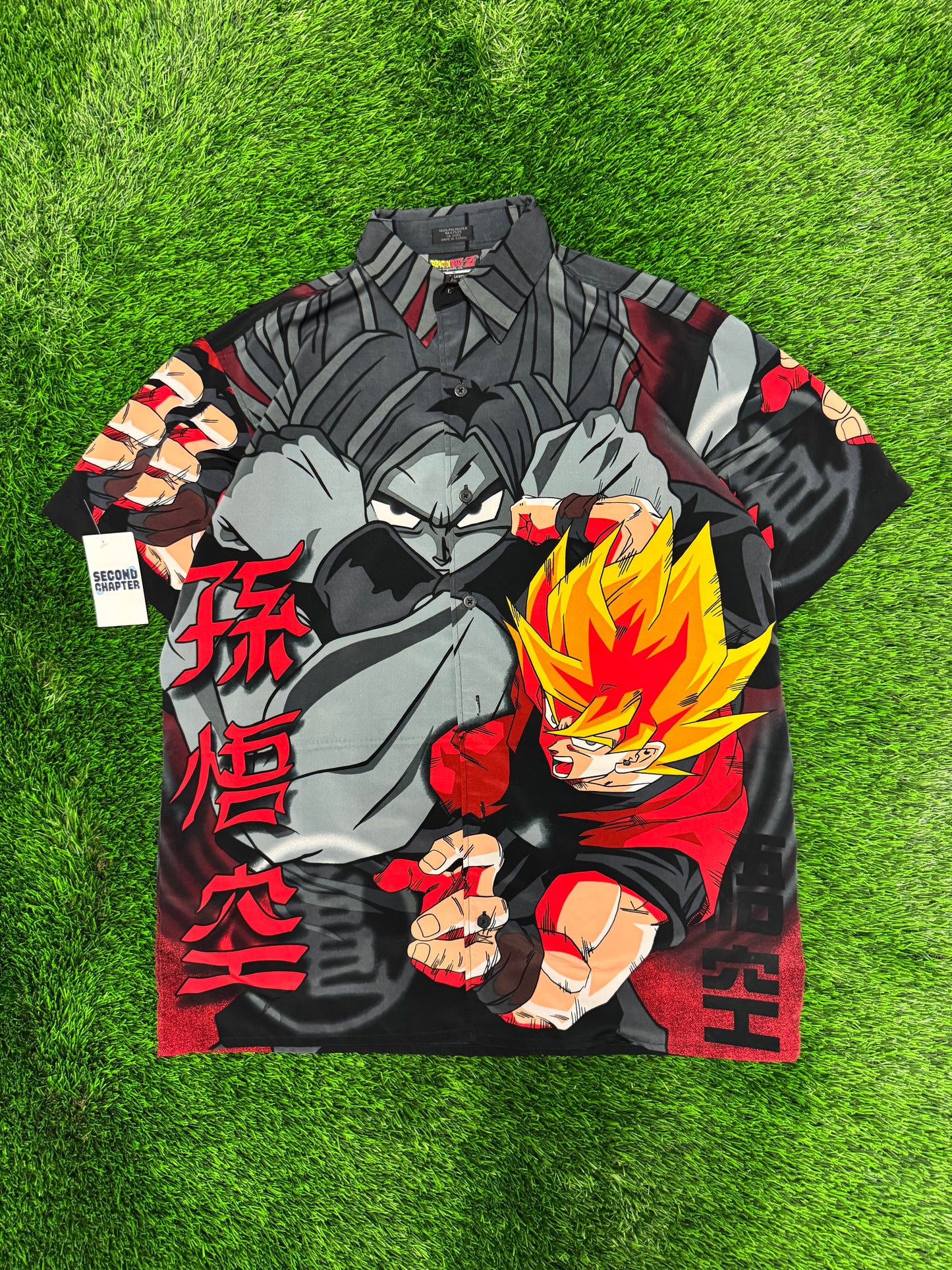 2001 Dragon Ball Z All Over Print Super Saiyan Button Up Oversized Shirt (S)