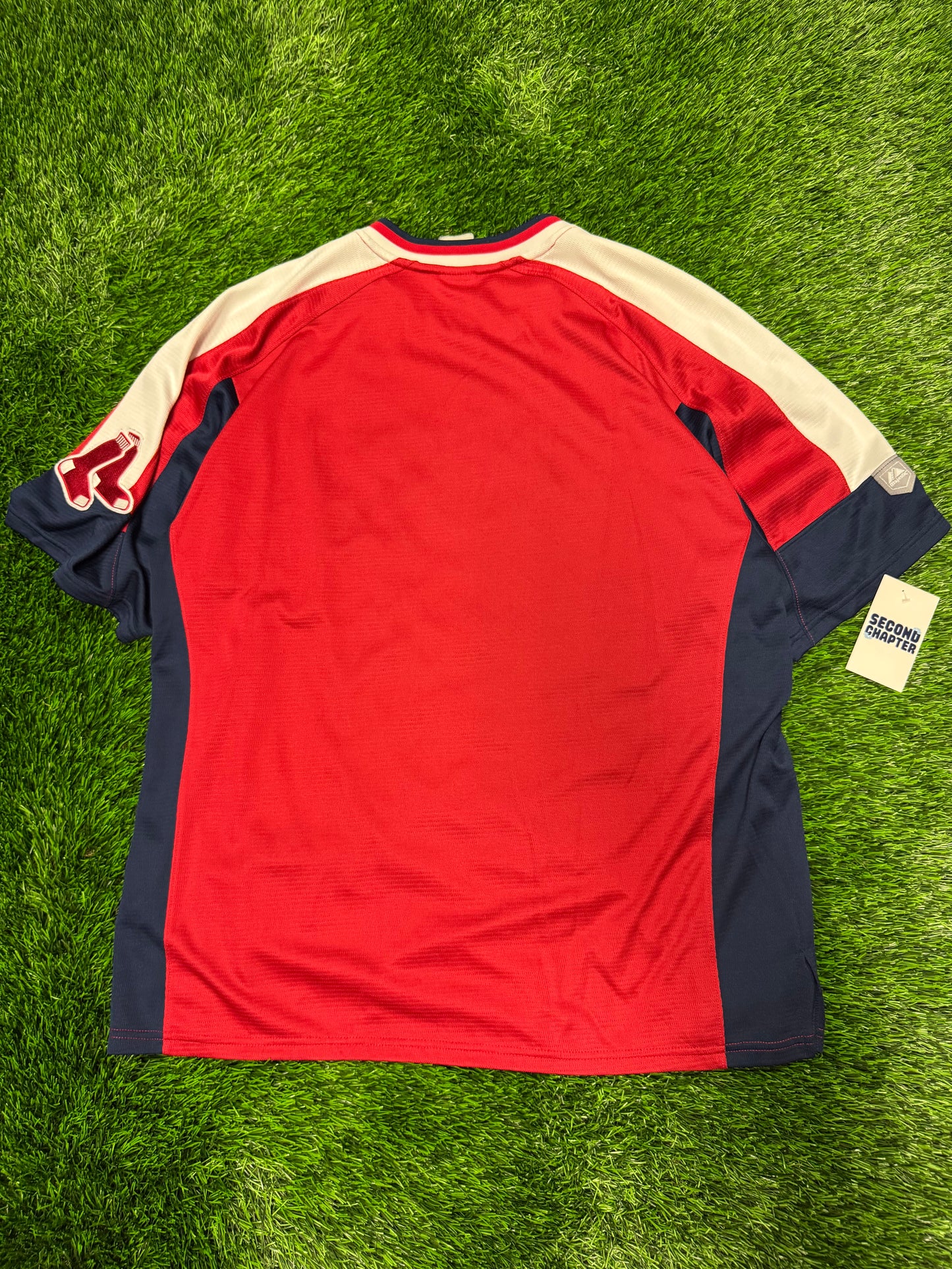 00s Boston Red Sox Red Majestics Warm Up MLB Baseball Jersey (XL)