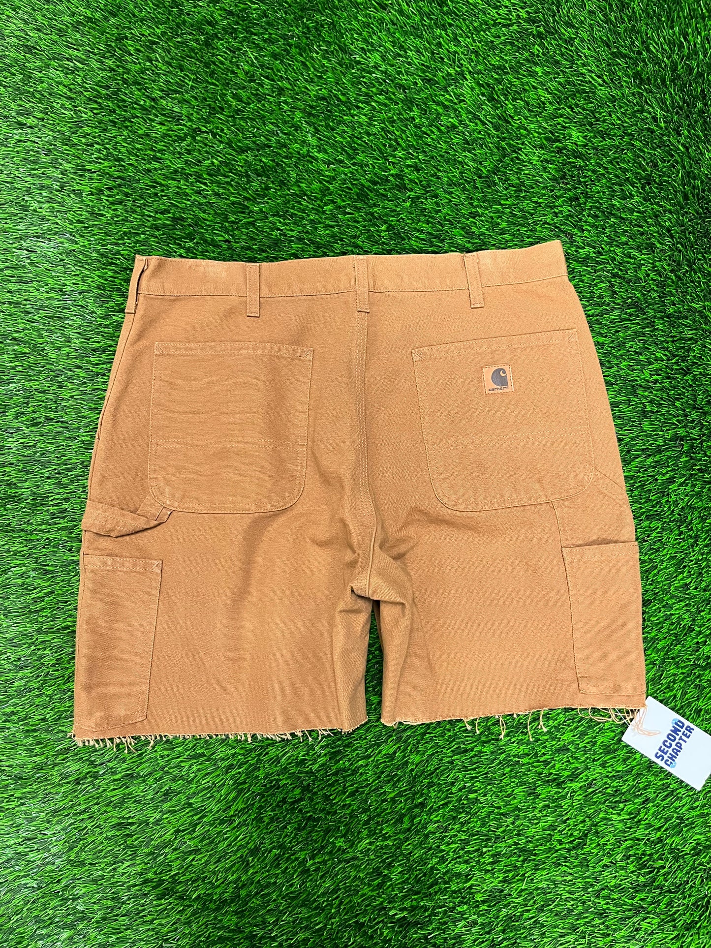 2015 Carhartt Carpenter Workwear Tan Cut Frayed Shorts (36)