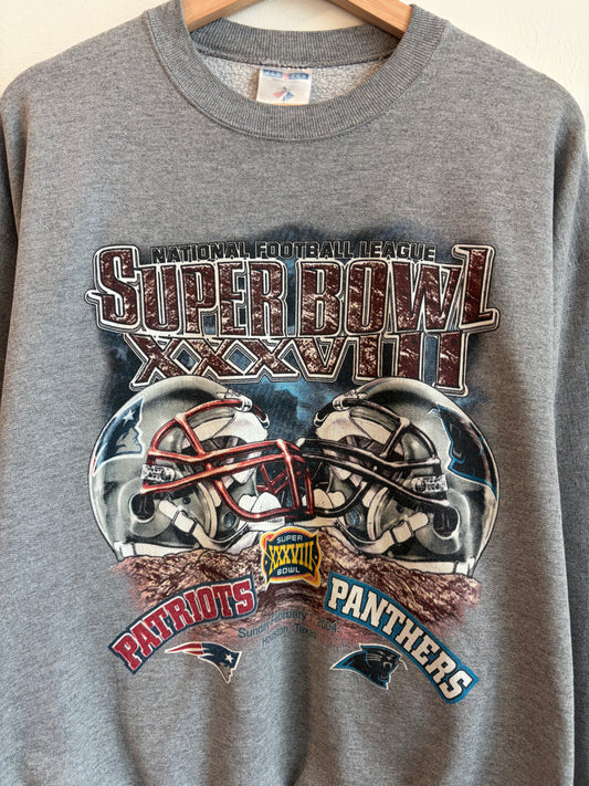 2004 Patriots vs Panthers Super Bowl XXXVIII Crewneck (L)