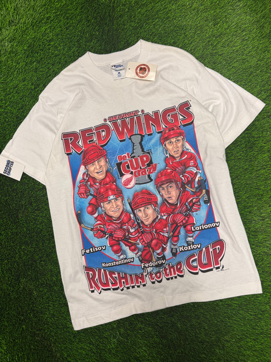 1996 Detroit Red Wings Caricature Vintage NHL Deadstock Tee (L)