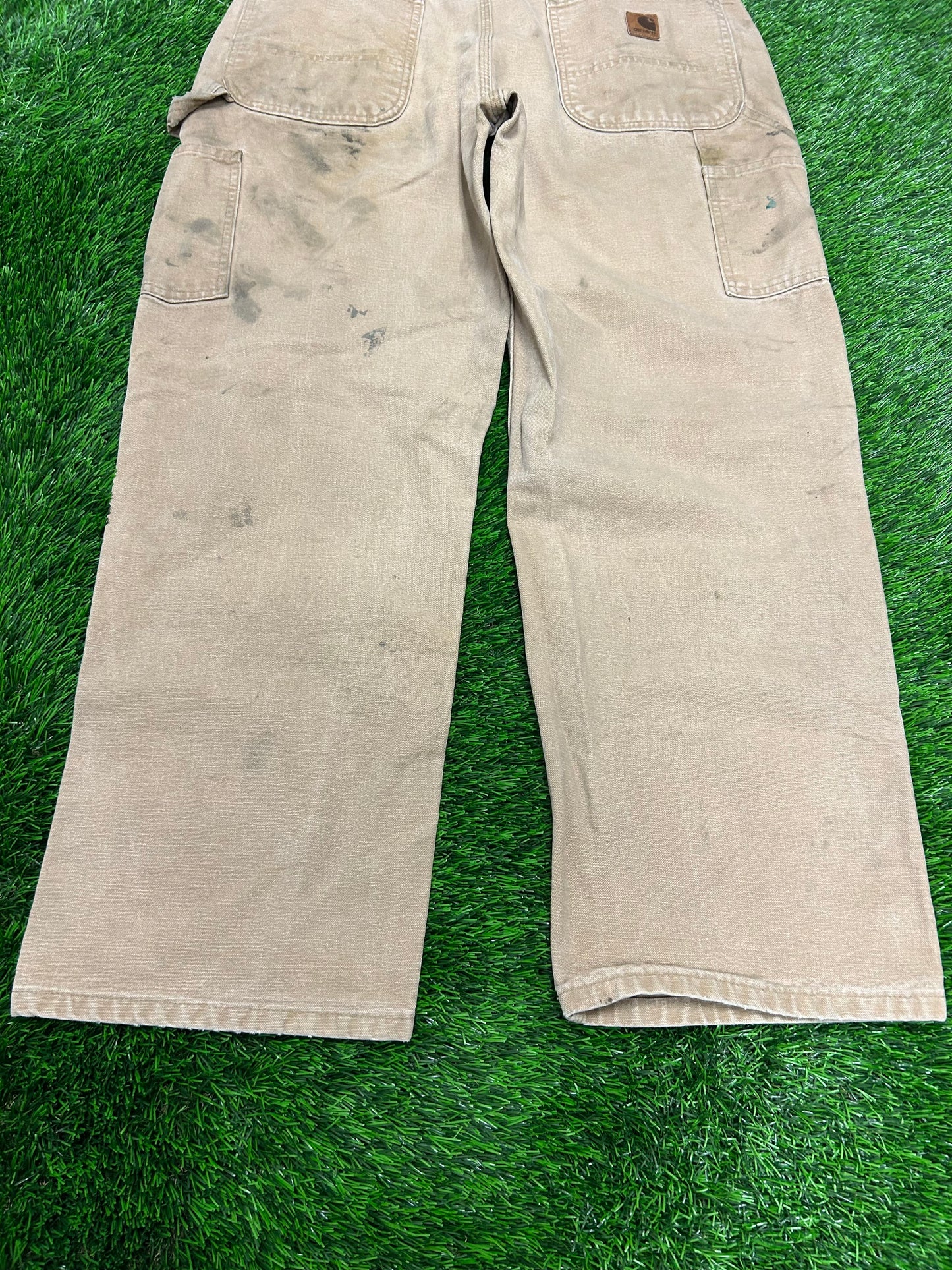 2007 Vintage Carhartt Thrashed Tan Workwear Carpenter Pants (35 x 30)