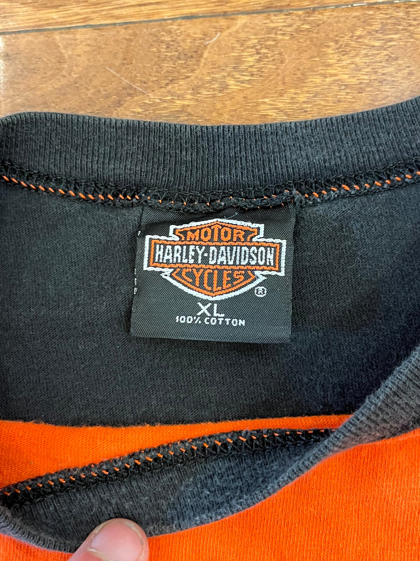 2002 Harley Davidson Orange & Black Tee (XL)