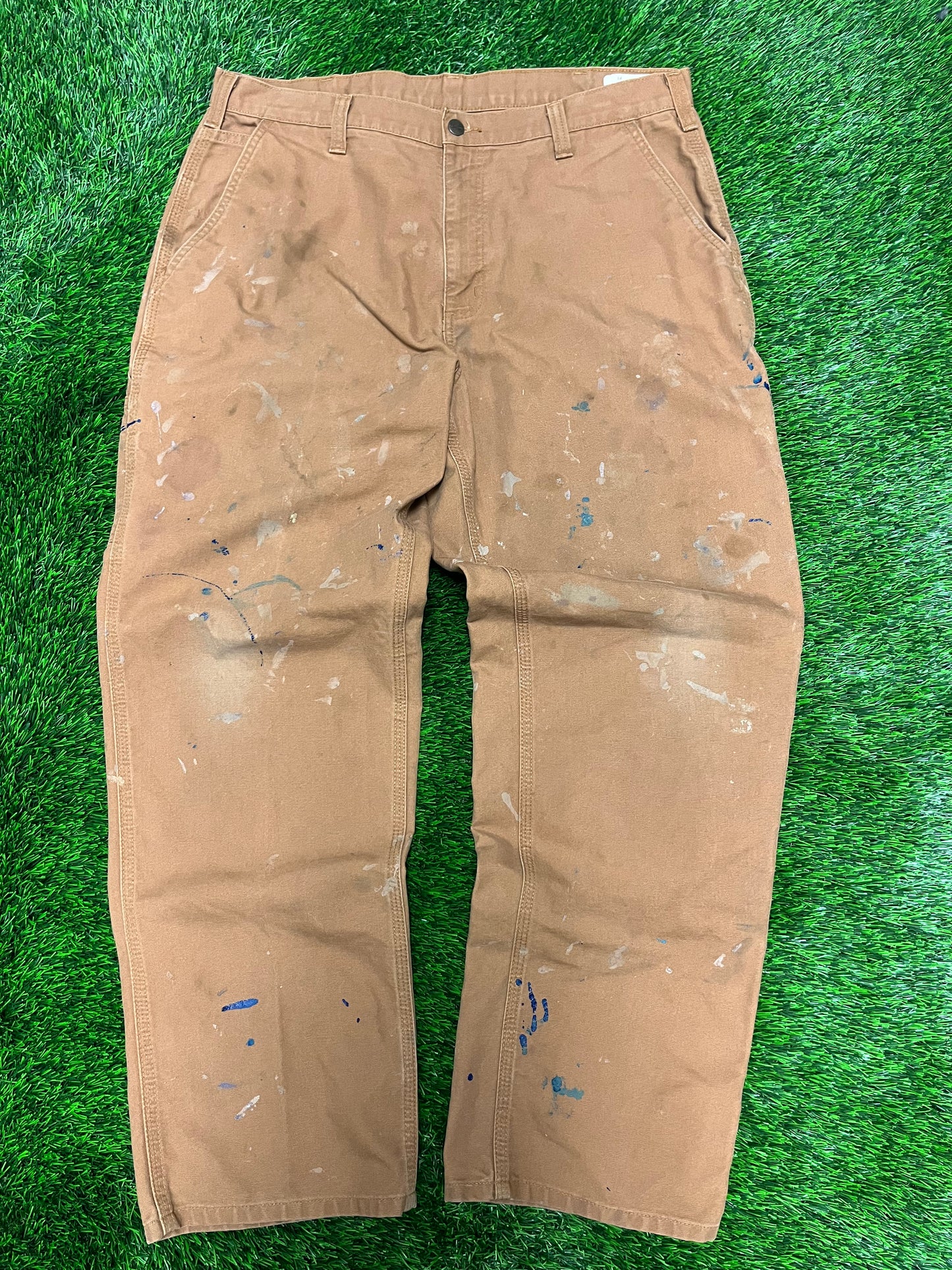 Carhartt Dark Tan Paint Splatter Workwear Pants (38 x 32)