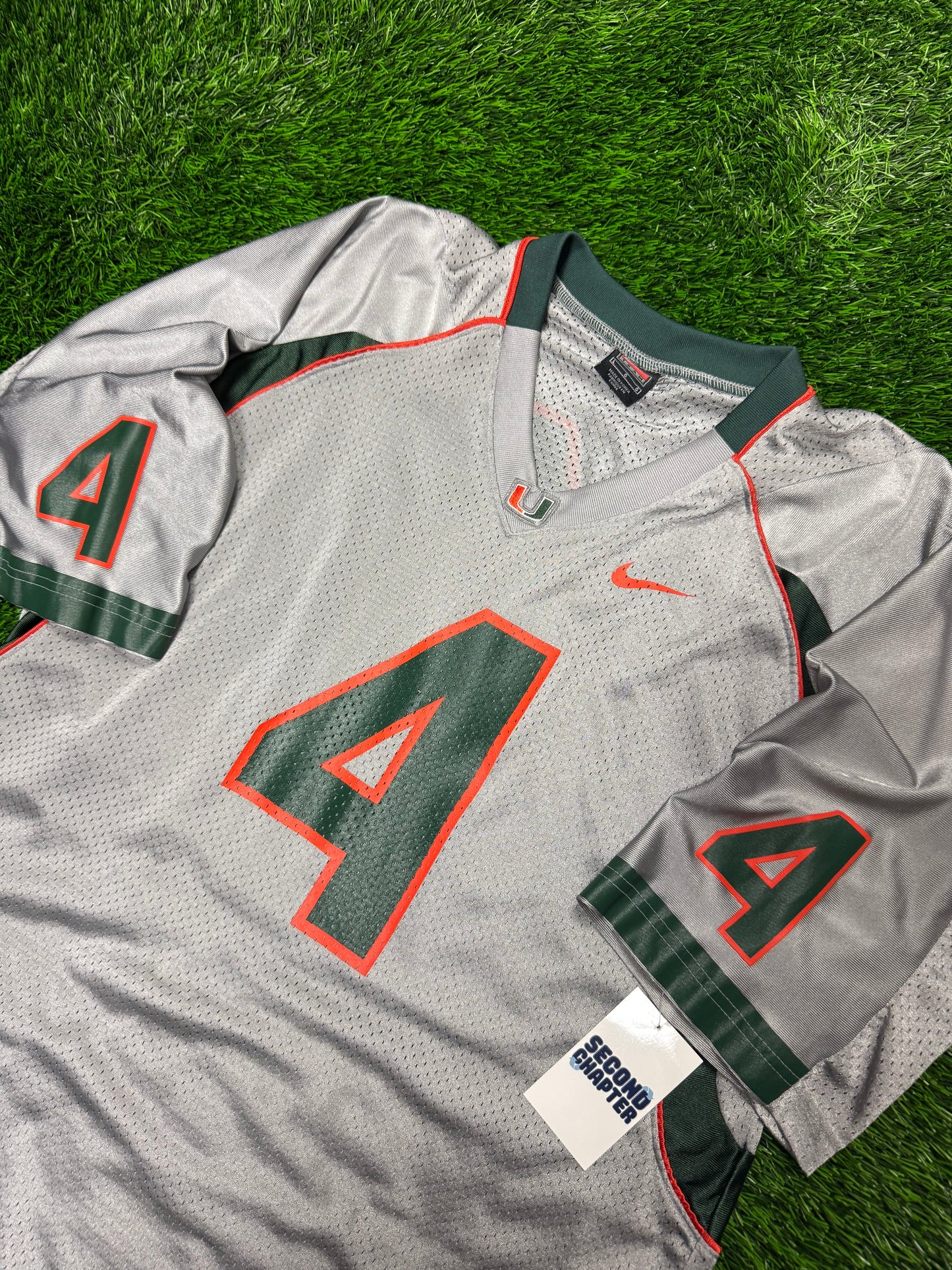 00s University of Miami Hurricanes Grey #4 Vintage Nike Football Jersey (L)