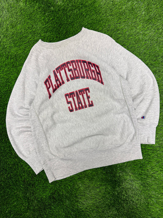 90s Plattsburgh State University Spell Out Vintage Champion Crewneck (XL)