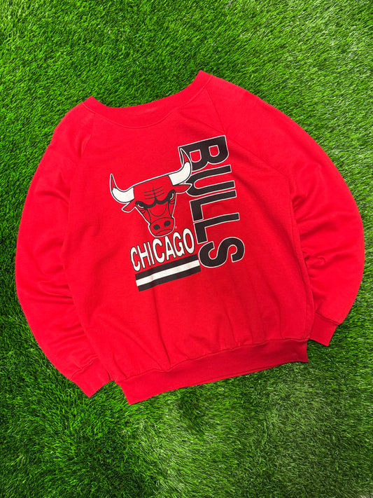 80s Chicago Bulls Spell Out Red Vintage Crewneck (L)