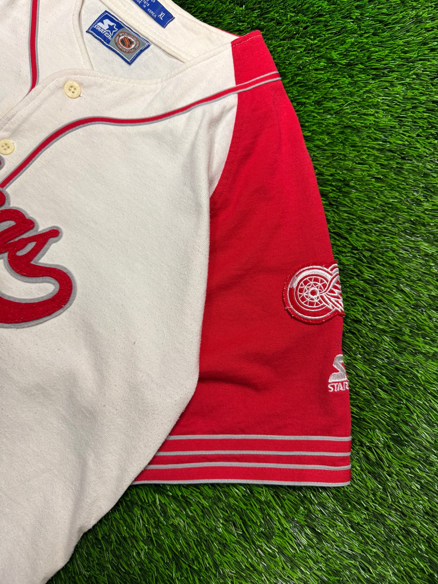 90s Starter Detroit Redwings NHL Baseball Hockey Jersey (XL)