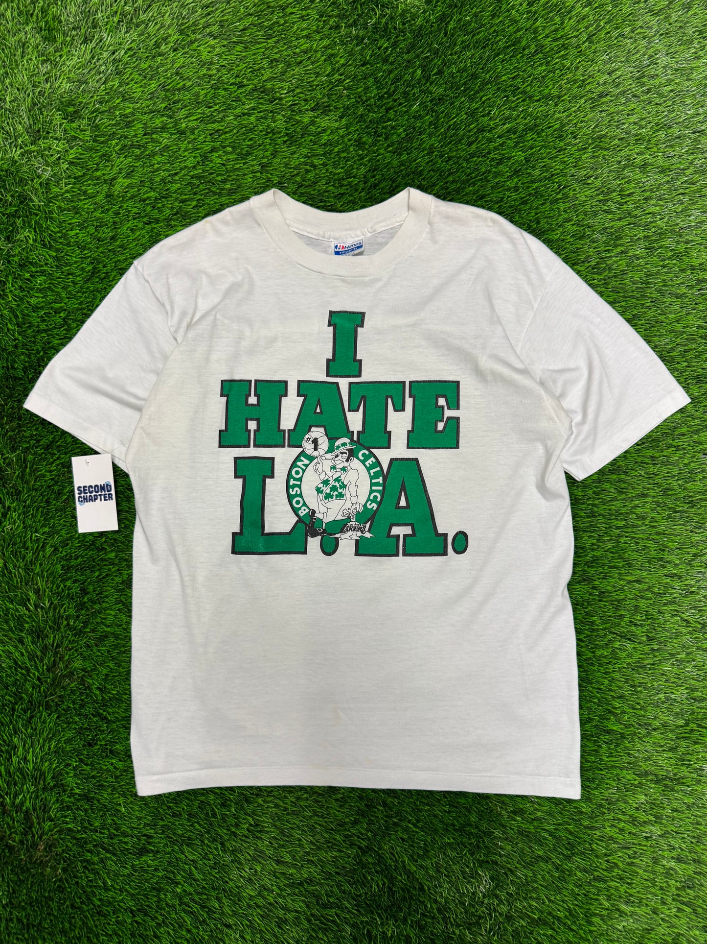 90s Boston Celtics "I Hate LA" Vintage NBA Tee (L)