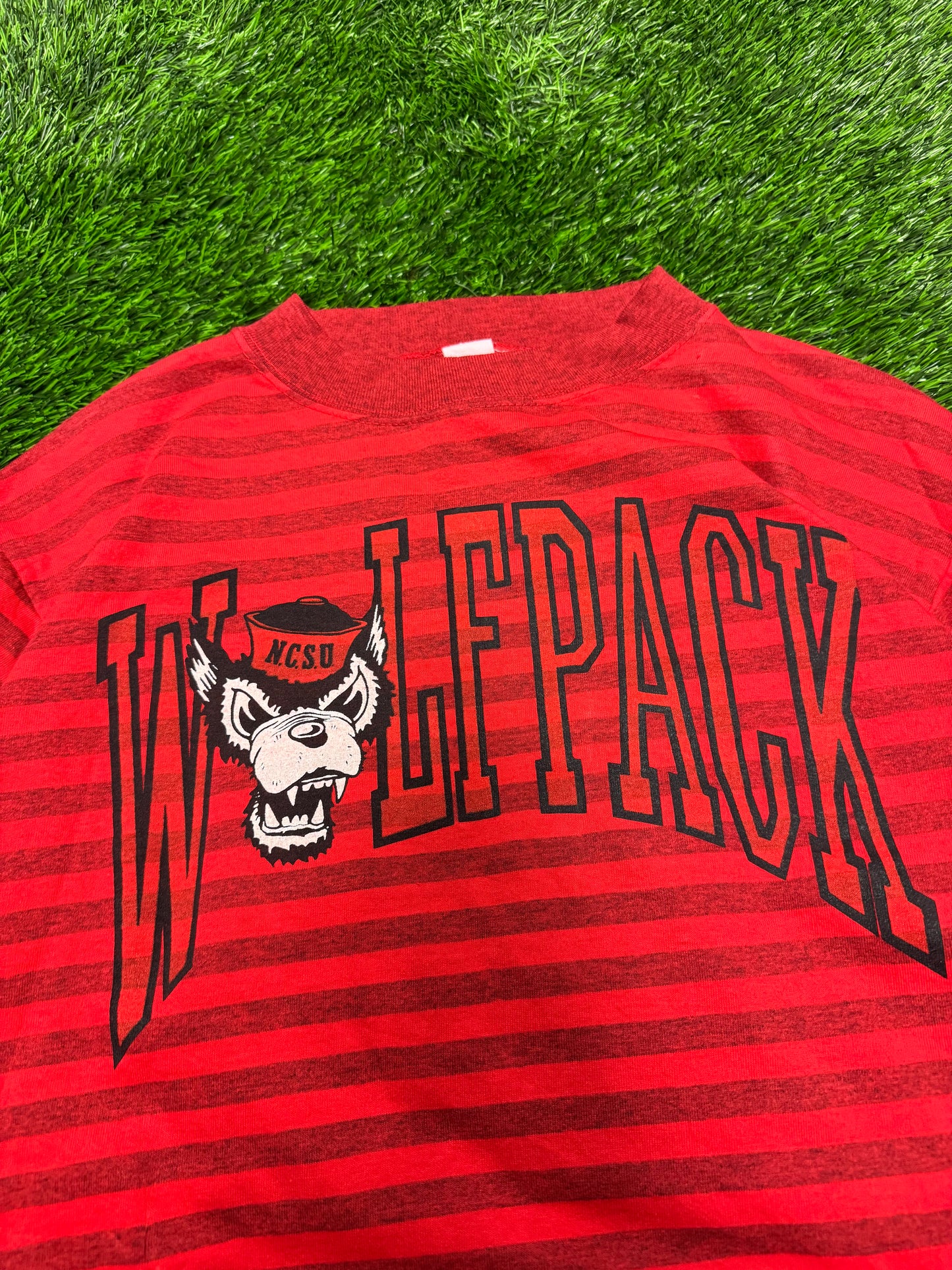 80s North Carolina University (NC State) Wolfpack Striped Long-Sleeve Shirt (L)