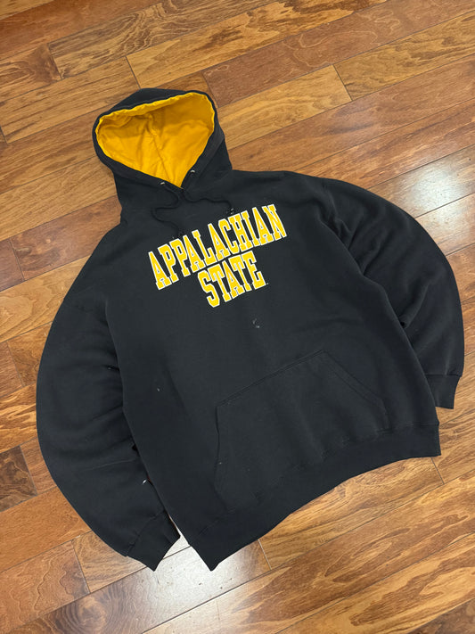 90s Appalachian State Black Paint Distressed Hoodie (XL)