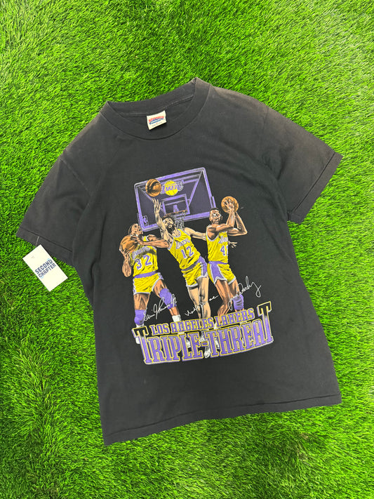 90s Nutmeg Los Angeles Lakers Triple Threat Vintage NBA Tee (M)