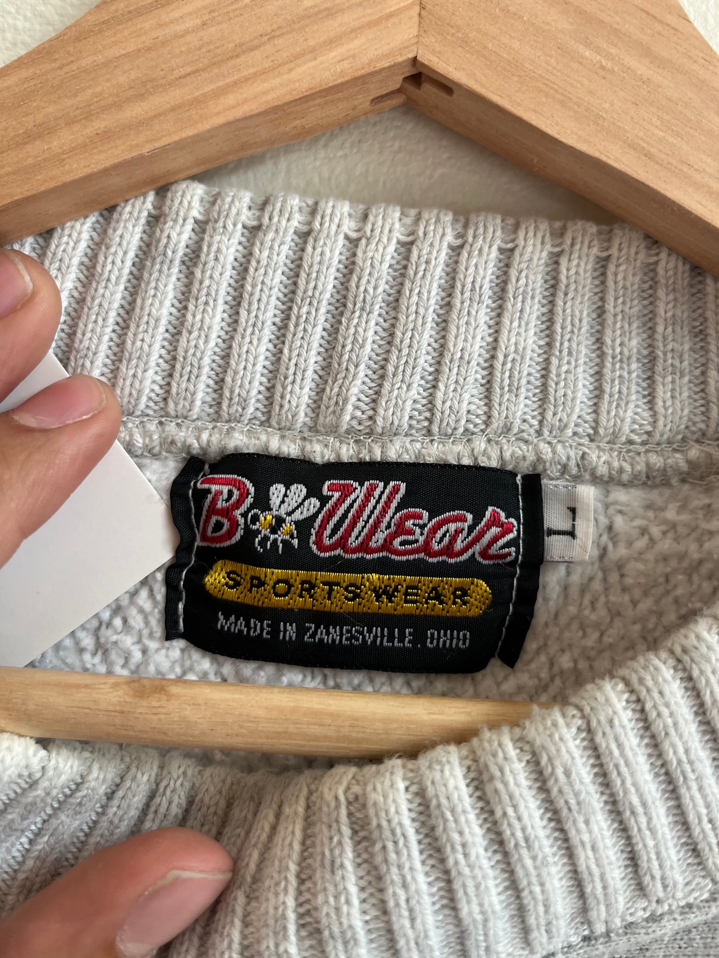 90s Ohio State Embroidered Grey Ribbed Crewneck (L)