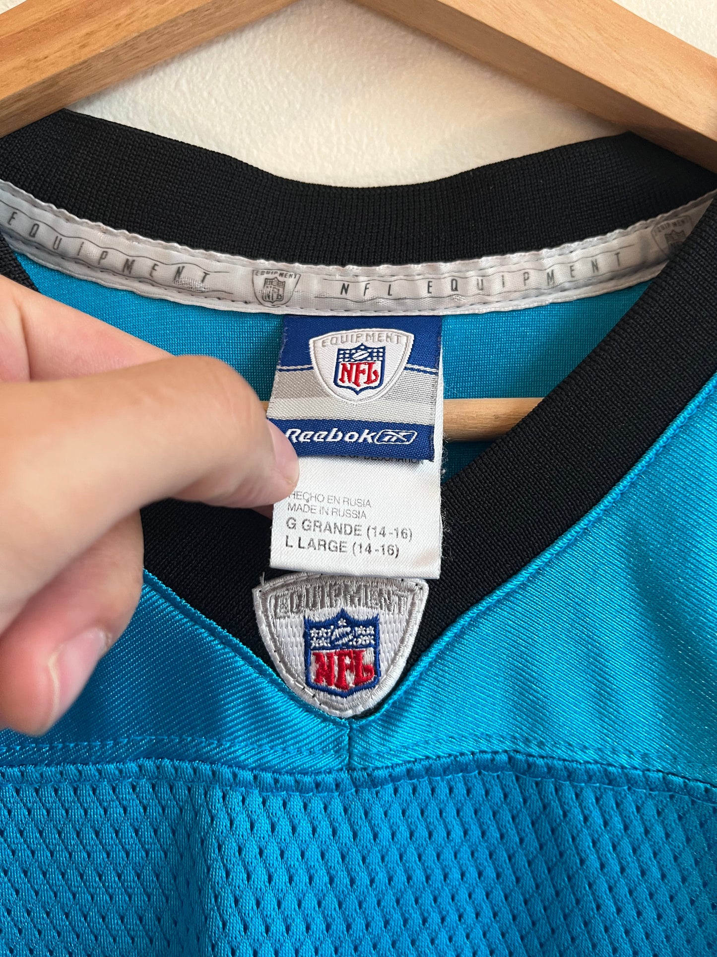 00s Carolina Panthers Jake Delhomme Blue Reebok Jersey (Youth L)