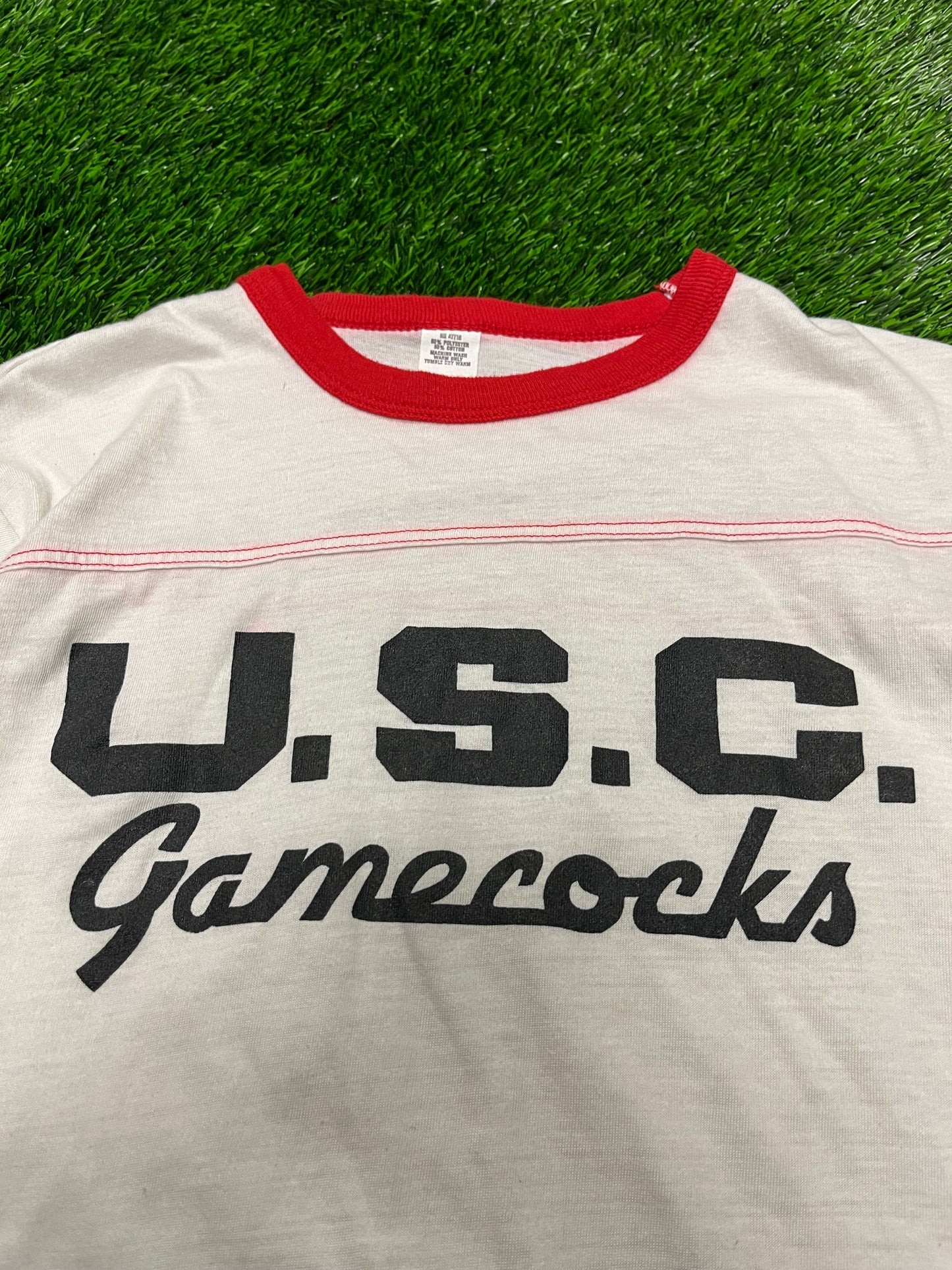 80s University Of South Carolina (USC) Gamecocks Spell Out Ringer Tee (L)