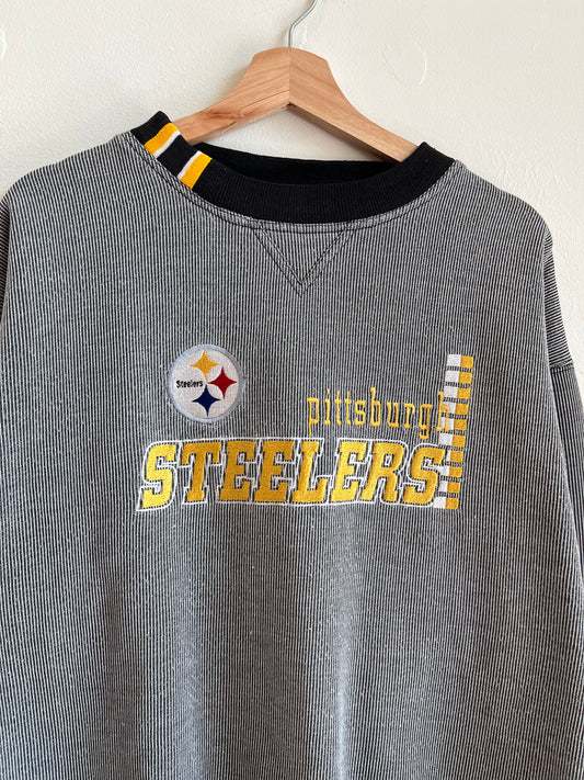 1990s Pittsburgh Steelers Striped Logo Athletic Crewneck (XL)