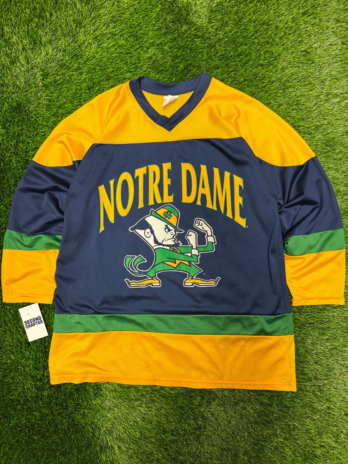 90s Notre Dame University Mascot Vintage Mesh Hockey Jersey (L)