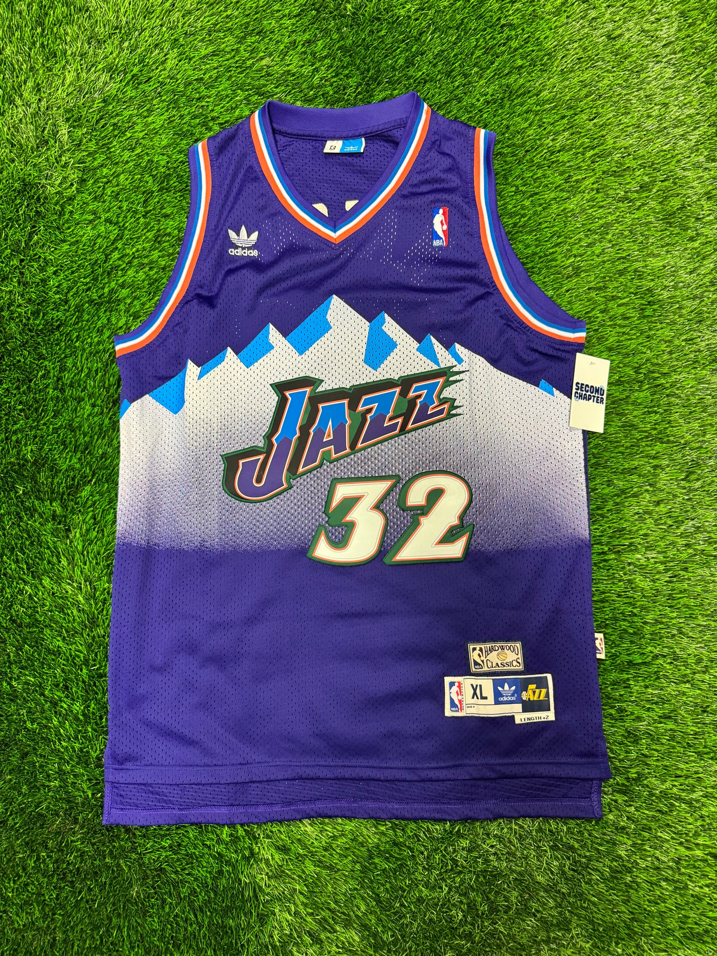 Utah Jazz Karl Malone #32 Adidas Hardwood Classics Purple Mountain NBA Jersey (XL)