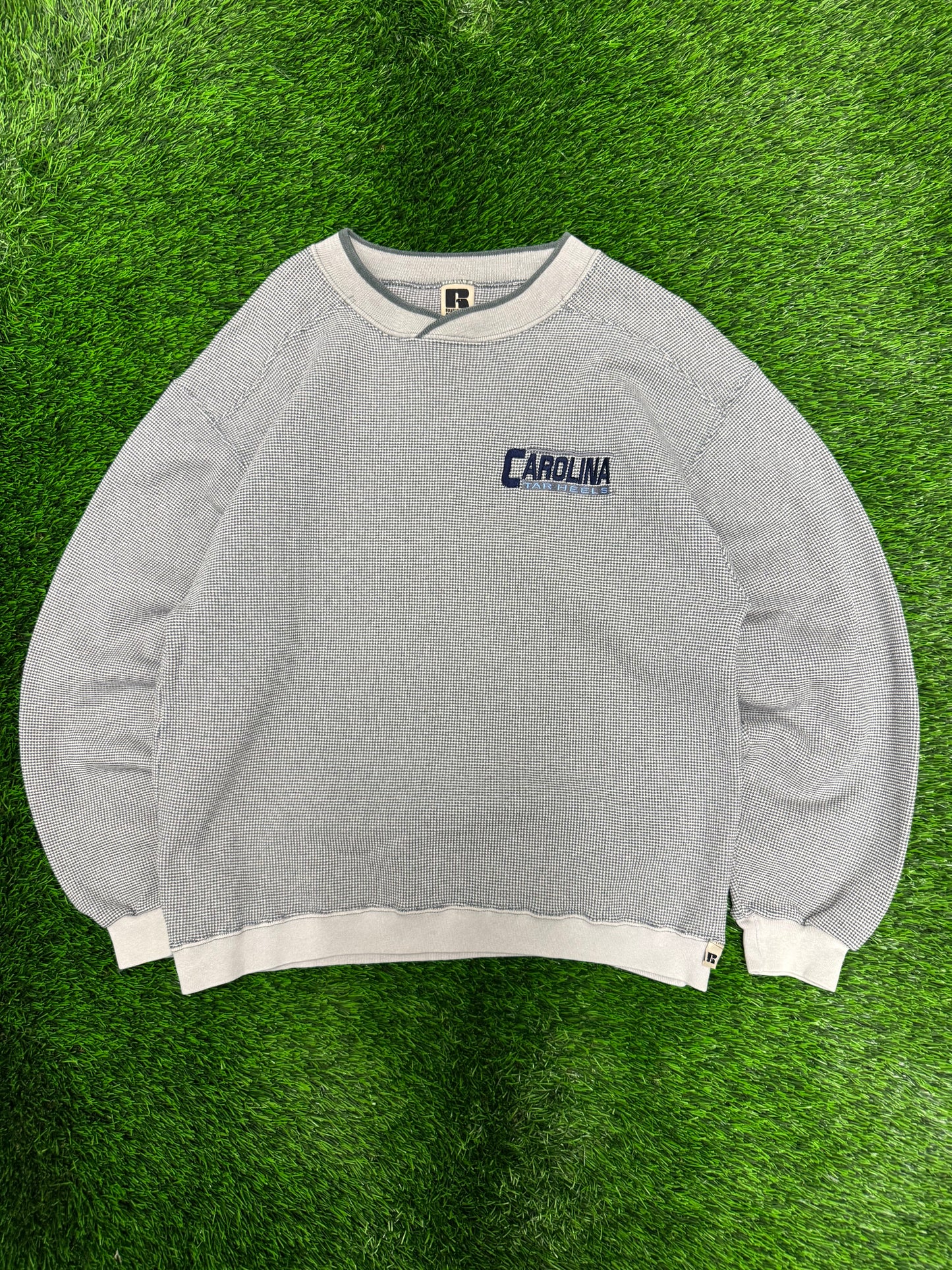 90s University of North Carolina UNC Tar Heels Essential Russell Vintage Waffle Knit Crewneck (L)