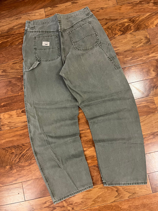 00s Lee Riveted Olive Carpenter Pants (34 x 32)