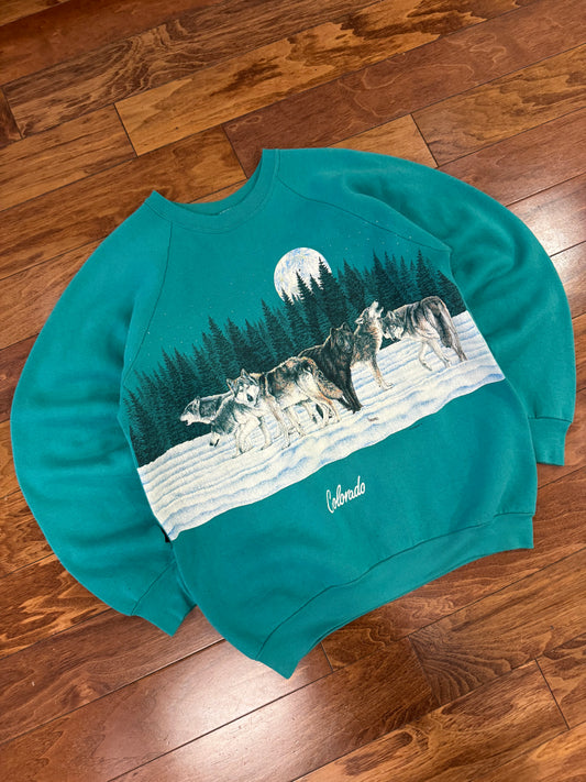 90s Wolves Wrap Around Nature Crewneck (XL)