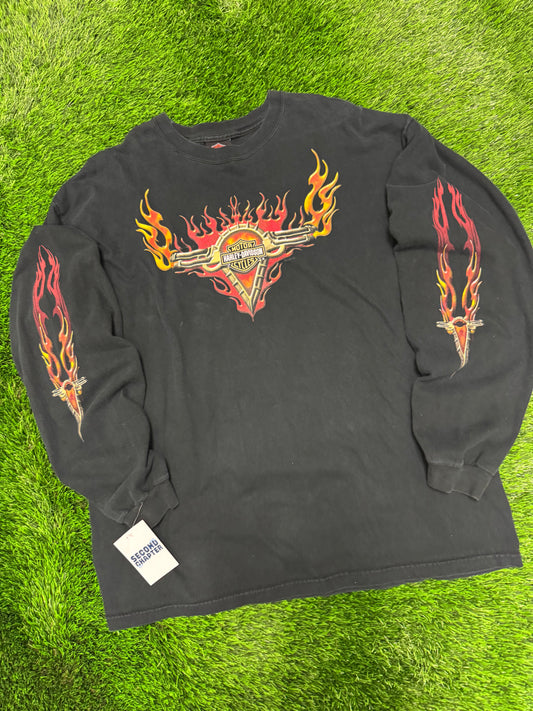 2003 Harley Davidson Vintage Flames Long Sleeve Shirt (XXL)